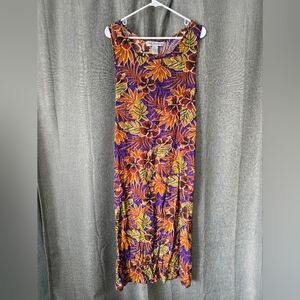 Vtg Jane Ashley Hawaiian Tank Dress Midi Sz L Leopard Print & Floral